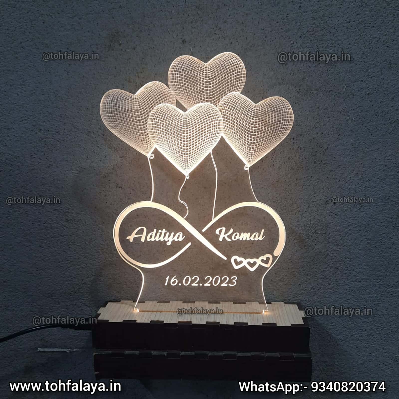 Personalized Night Light Wedding Acrylic Lamp, Valentines Day Gift, Couple  Gift, Custom Name Desk Lamp, Gift